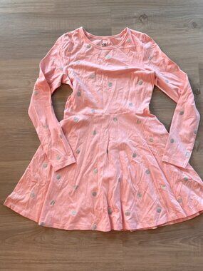 H&M girls pink long-sleeve skater DRESS w/silver polka dots 8 10